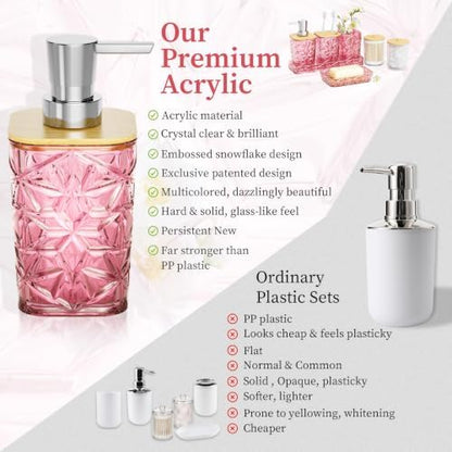 Pink Bathroom Accessories 7 Pcs, Pink Bathroom Set, Acrylic Soap Dispenser and Toothbrush Holder Set, Qtip Holder Set, Bathroom Sink Set, Gift for Home Apartment