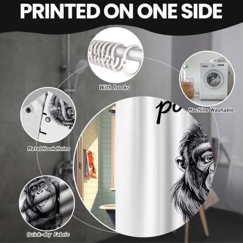 Extra Tall Shower Curtain XL Funny Grey Monkey, 70 x 96 Inchs