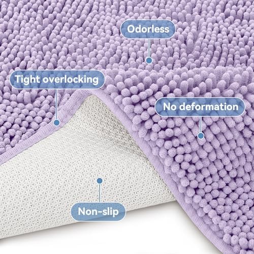 Bcoimo Bath Rug Mat,Chenille Extra Soft Lavender Bathroom Floor Shower Mats