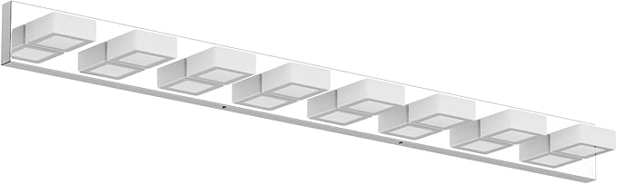 Ralbay 52" Modern Chrome Vanity Lights 8 Lights Acrylic Stainless Steel LED Vanity Light Fixtures Chrome Bathroom Lighting Over Mirror