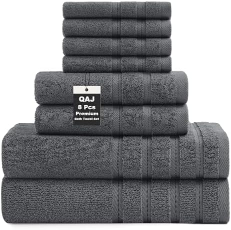 8-Piece Bath Towels Set, 100% Cotton Thick Soft Highly Absorbent Durable, Quick Dry, Bathroom Towels Set (2 Bath Towels, 2 Hand Towels, 4 Washcloths) - Perfect for Daily Use