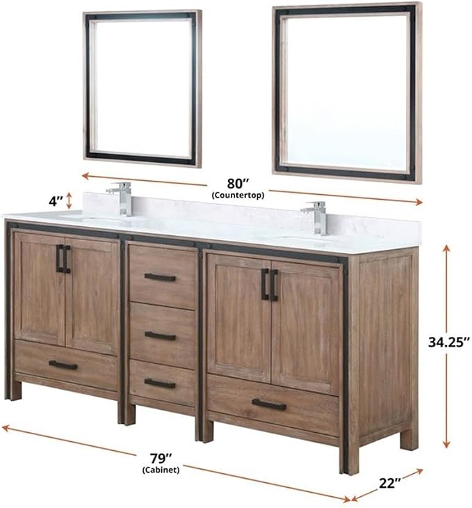 Ziva 80 in W x 22 in D Rustic Barnwood Double Bath Vanity and Cultured Marble Top
