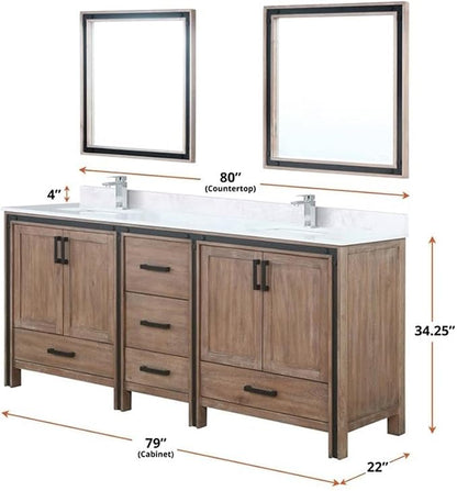 Ziva 80 in W x 22 in D Rustic Barnwood Double Bath Vanity and Cultured Marble Top