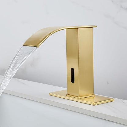 Touchless Bathroom Faucet Touchless Bathroom Sink Faucet with Control Box, Automatic Sensor Vanity Faucets and Temperature Mixer Hole Cover Plate for Easy Installation,Gold