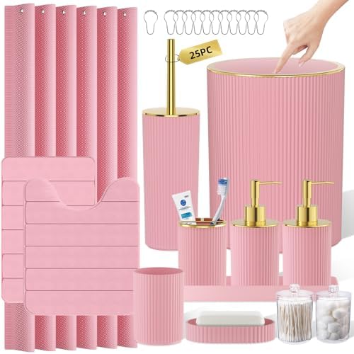 Light Pink Bathroom Accessories Set - Apartment Bathroom Sets