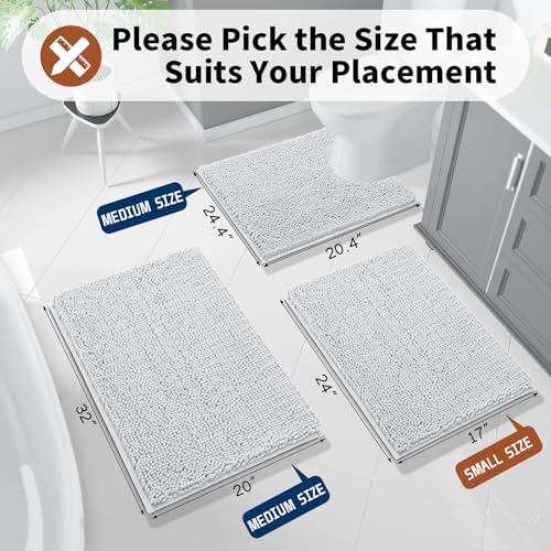 Yimobra Toilet Rugs U Shaped Washable - 24"x20" Non Slip Plush Contour Bath Rugs for Toilet - Super Soft Absorbent Quick Dry Toilet Mats for Bathroom,Silver