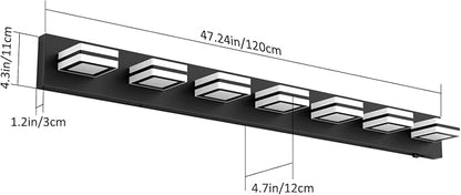 Ralbay 5 Color Temperature Dimmable 46inch Matte Black Vanity Lights Acrylic Modern LED Black Vanity Lighting for Bathroom 7 Lights