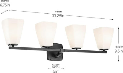 Kichler Marant 33.25" 4-Light Vanity Light with Opal Glass in Black, for Bathroom, Powder Room, Over a Mirror, (33.25" W x 9.5" H), 55217BK