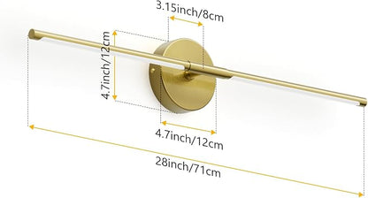 28In Gold Wall Sconce Set of Two,Modern Hardwired Bathroom Wall Sconces Vantiy Light 3000K LED 360° Rotatable for Bedroom Bathroom Living Room (2 Pack)