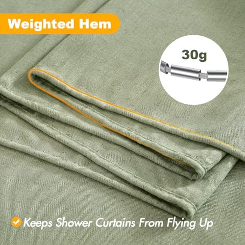 MIULEE Linen Buttonhole Fabric Shower Curtain Sage Green 72*72 Metal Hooks