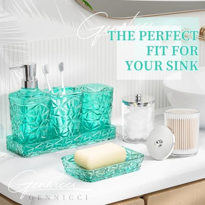 Bathroom Accessories Set, 7 Pcs Teal Bathroom Set, Acrylic Soap Dispenser and Toothbrush Holder Set, Qtip Holder Set, Bathroom Sink Set, Gift for Home Apartment