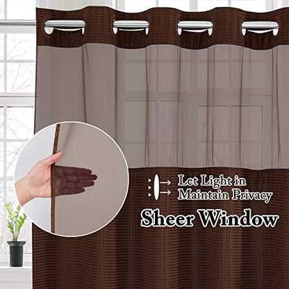 Gibelle No Hook Cloth Brown Shower Curtain with Liner, 72x86