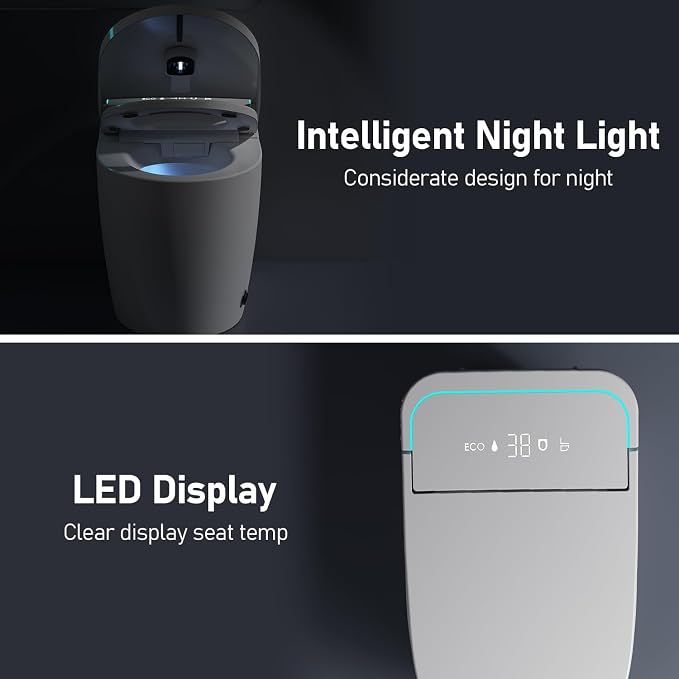Glendan Smart Toilet Auto Flush: Off Seat Dual Flush One Piece Toilet, Elongated Heated Toilet Seat, Electric Tankless Toilets with Night Light, Remote, Pre Wet, Soft Close Seat&Lid, ADA Height