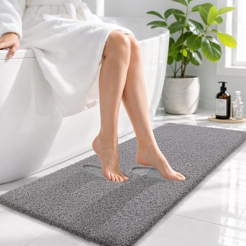 OLANLY Microfiber Bathroom Runner Rugs 47x17, Soft Bath Mat, Light Grey