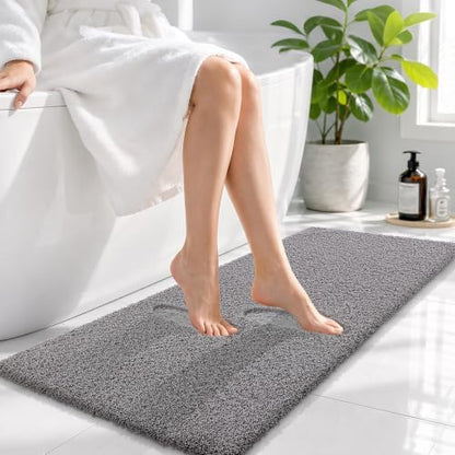 OLANLY Microfiber Bathroom Runner Rugs 47x17, Soft Bath Mat, Light Grey