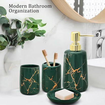 CERBIOR Bathroom Accessories Set,4 Pcs Ceramic Bathroom Accessory,Green