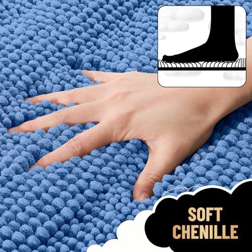 OLANLY Thick Bathroom Rugs 36x24, Soft Chenille Bath Rugs, Cornflower Blue