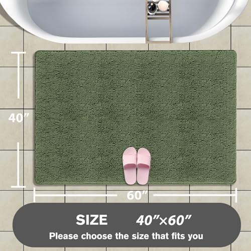 Bathroom Rugs 40 x 60 Inch – Extra Large Bath Mat | Absorbent and Washable Thick Chenille Bath Rugs Non-Slip Runner Rug for Bathroom, Shower, Tub(Loden Green)