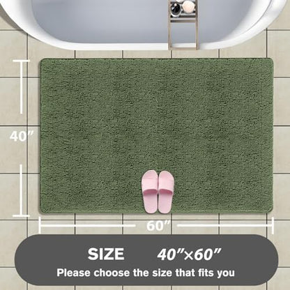 Bathroom Rugs 40 x 60 Inch – Extra Large Bath Mat | Absorbent and Washable Thick Chenille Bath Rugs Non-Slip Runner Rug for Bathroom, Shower, Tub(Loden Green)