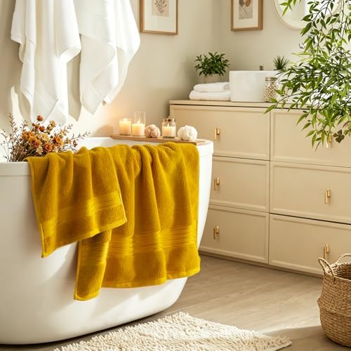 COZYART Luxury Bath Towels 4 PCS, 27x54 650 GSM Turkish Cotton, Gold