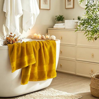 COZYART Luxury Bath Towels 4 PCS, 27x54 650 GSM Turkish Cotton, Gold