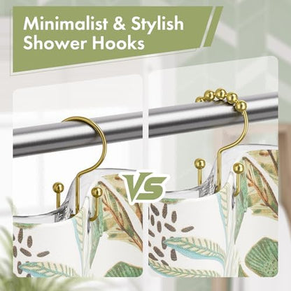 Amazer Gold Shower Curtain Hooks, 12PCS Rust-Resistant Metal Double Shower Curtain Rings for Curtain Rolling Shower Hooks, Shower Rings for Bathroom Shower Curtain Rod