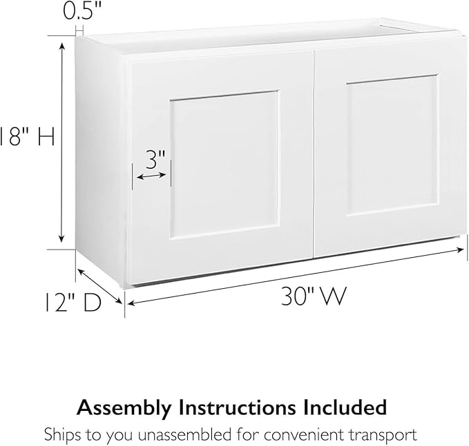 Design House Brookings Shaker Unassembled Bridge Wall Kitchen Cabinet W3018, 30 W x 12 D x 18 H, Painted White with Sherwin Williams®, Solid Wood – Design House, 561662