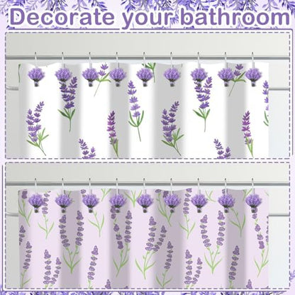 Amyhill 12 Pcs Lavender Shower Curtain Hooks Purple Floral Decorative Hooks Rings Bulk Cute Hanger Stainless Steel Resin Spring Flower Themed Shower Hook for Bathroom Bedroom Home Living Room Decor