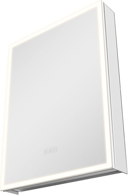 VEVOR Lighted Medicine Cabinet with Mirror, 24 x 32 in Recessed or Wall Mount, 3 Color Dimmable LED Bathroom Medicine Cabinet with Magnifying Mirror, Adjustable Shelve Storage, Memory Defog Function