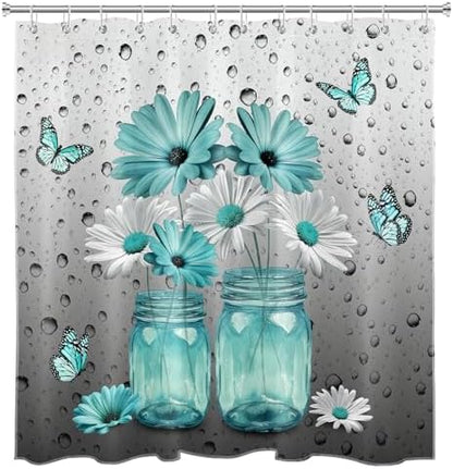 Teal Daisy Shower Curtain for Bathroom Decor, 72W X 72L inches