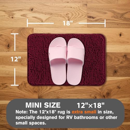 Small Bathroom Rug 12"x18" – Washable and Absorbent Bath Mat, Non Slip, Thick Soft Chenille Bath Rugs for Bathroom, Shower, Sink, Dog mat(Vivid Burgundy)