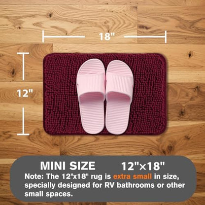 Small Bathroom Rug 12"x18" – Washable and Absorbent Bath Mat, Non Slip, Thick Soft Chenille Bath Rugs for Bathroom, Shower, Sink, Dog mat(Vivid Burgundy)