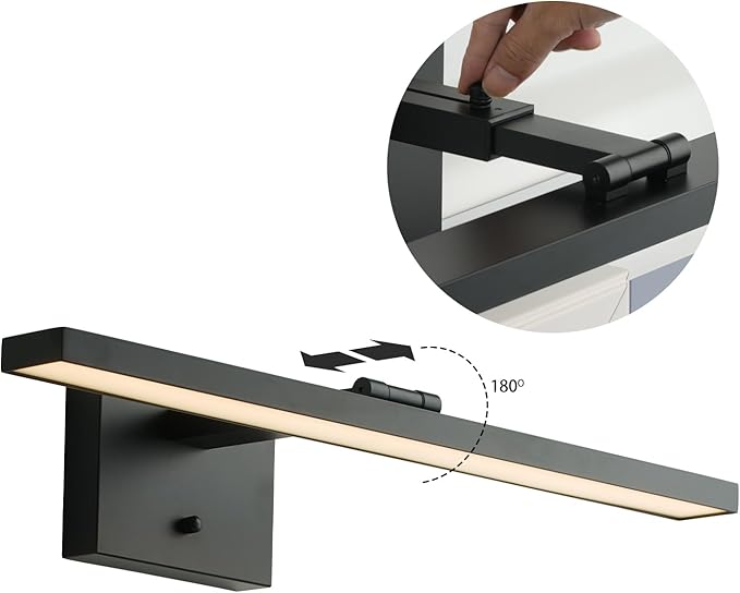 mirrea 24-Inch Matte Black LED Vanity Light Over Medicine Cabinet, Modern 5CCT Dimmable Bath Bar Lighting with Extendable Arm for Bathroom