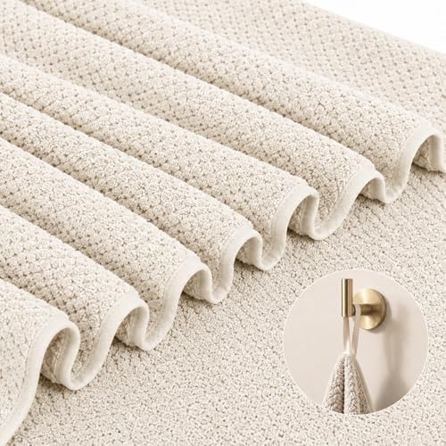 Oversize Bath Towels for Bathroom 35x70 Inches, 4-Piece Bathroom Set (1 Bath Towel, 1 Hair Towel, 1 Hand Towel, 1 Washcloth) Towels for Bathroom Set Soft and Absorbent Shower Towels Khaki