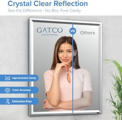 Gatco 1823 Bathroom Wall Mirror, 25" H x 21" W Modern Mirror for Living Room, Vanity, Slim Design Beveled Framed Rectangle Chrome - Hangs Horizontal or Vertical with Easy Mount Safety Bracket