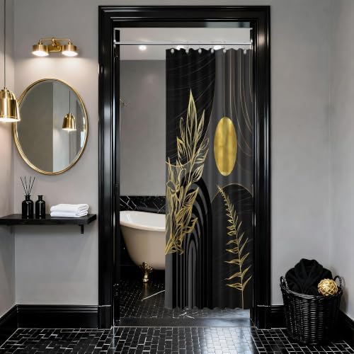 Black and Gold Stall Shower Curtain, 36X72 in Narrow Small, Mid Century