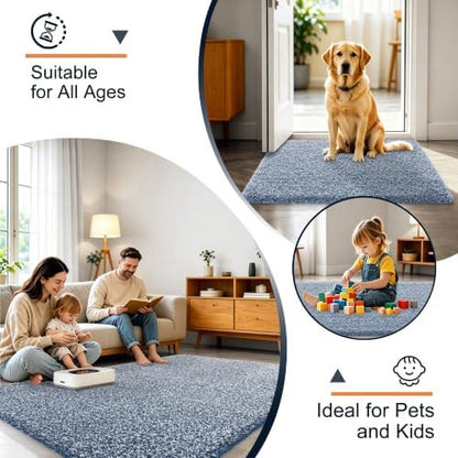 OLANLY Microfiber Bathroom Rugs 36x24, Quick Dry Bath Mat, Navy and White