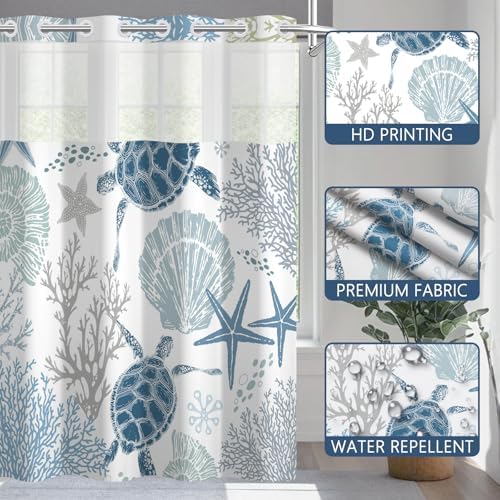 No Hook Shower Curtain with Snap-in Liner, 71 x 74 Inch