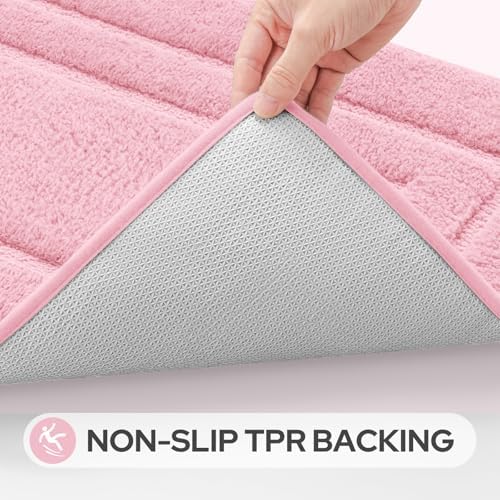 HOMEIDEAS Bathroom Rugs Sets 2 Piece, Soft Extra Long Bath Mat Light Pink