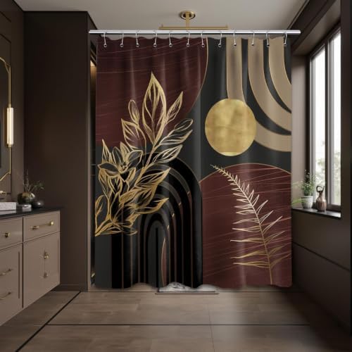Dark Brown and Gold Shower Curtain, 72x72 in, Mid Century Modern