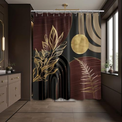 Dark Brown and Gold Shower Curtain, 72x72 in, Mid Century Modern