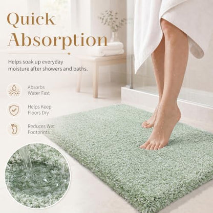 Yimobra Luxury Bathroom Rugs, Fluffy Bath Mats, Non Slip, Water Absorbent Microfiber, Machine Washable, Plush Runner Shower Rugs, Thick Matts for Bathroom Floor&Tub, 60" X 24", Light Green and White