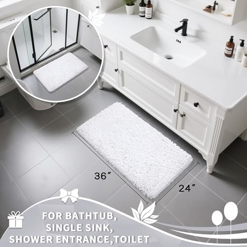 Yimobra Large Bathroom Rug Non Slip 36x24 Inch, Extra Thick Soft Absorbent Chenille Bath Mat, Machine Washable Quick Dry Bath Rugs for Bathroom Floor, Tub and Shower, Home Decor Accessories, White