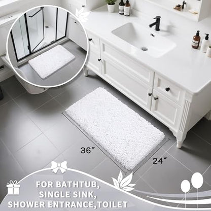 Yimobra Large Bathroom Rug Non Slip 36x24 Inch, Extra Thick Soft Absorbent Chenille Bath Mat, Machine Washable Quick Dry Bath Rugs for Bathroom Floor, Tub and Shower, Home Decor Accessories, White
