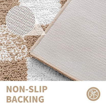CozeCube Beige Checkered Bath Mat 36"x24" Non Slip Washable Rug
