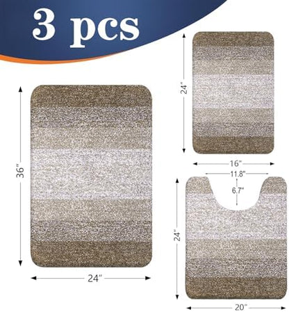 OLANLY Microfiber Bathroom Rugs Sets 3 Piece, 36"x24"+24"x16"+24"x20"
