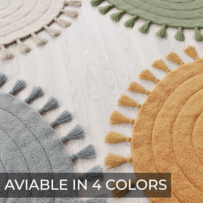 Beautiful Boho Rug with Tassels - Soft Half Circle Cotton Bathroom Mat