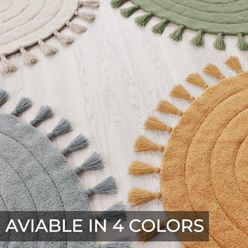 Beautiful Boho Rug with Tassels - Soft Half Circle Cotton Bathroom Mat