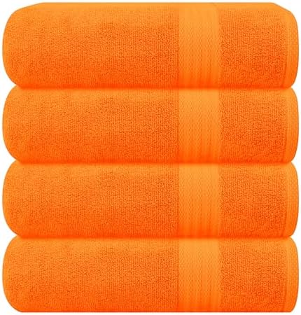 GLAMBURG Premium Cotton 4 Pack Bath Towel Set - 100% Pure Cotton - 4 Bath Towels 27x54 - Ideal for Everyday use - Ultra Soft & Highly Absorbent - Orange