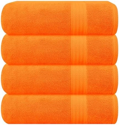 GLAMBURG Premium Cotton 4 Pack Bath Towel Set - 100% Pure Cotton - 4 Bath Towels 27x54 - Ideal for Everyday use - Ultra Soft & Highly Absorbent - Orange